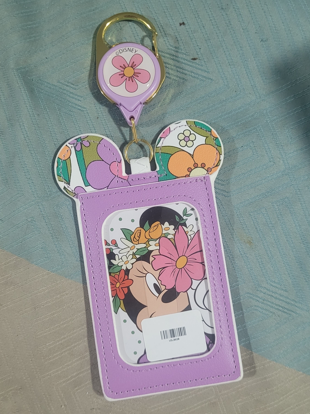 Disney Purple Minnie Mouse Floral ID Badge Holder with Gold Clip